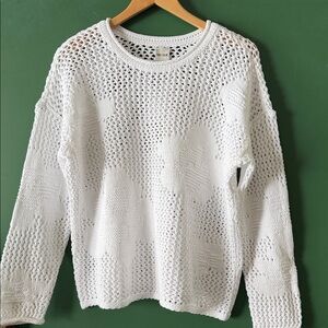 NIC+ZOE Crochet Bloom Sweater Womens XL White Spring Floral